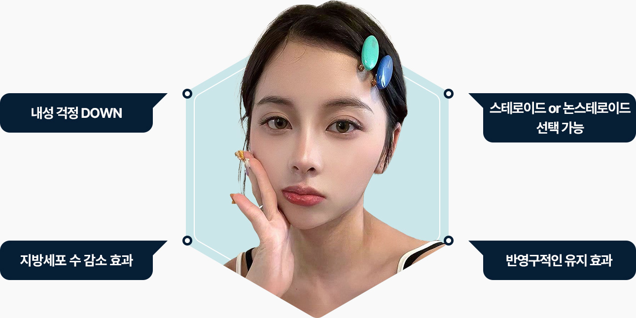 윤곽주사 내성 최소화 스테로이드 논스테로이드 선택가능 지방세포 감소효과 반영구적 유지